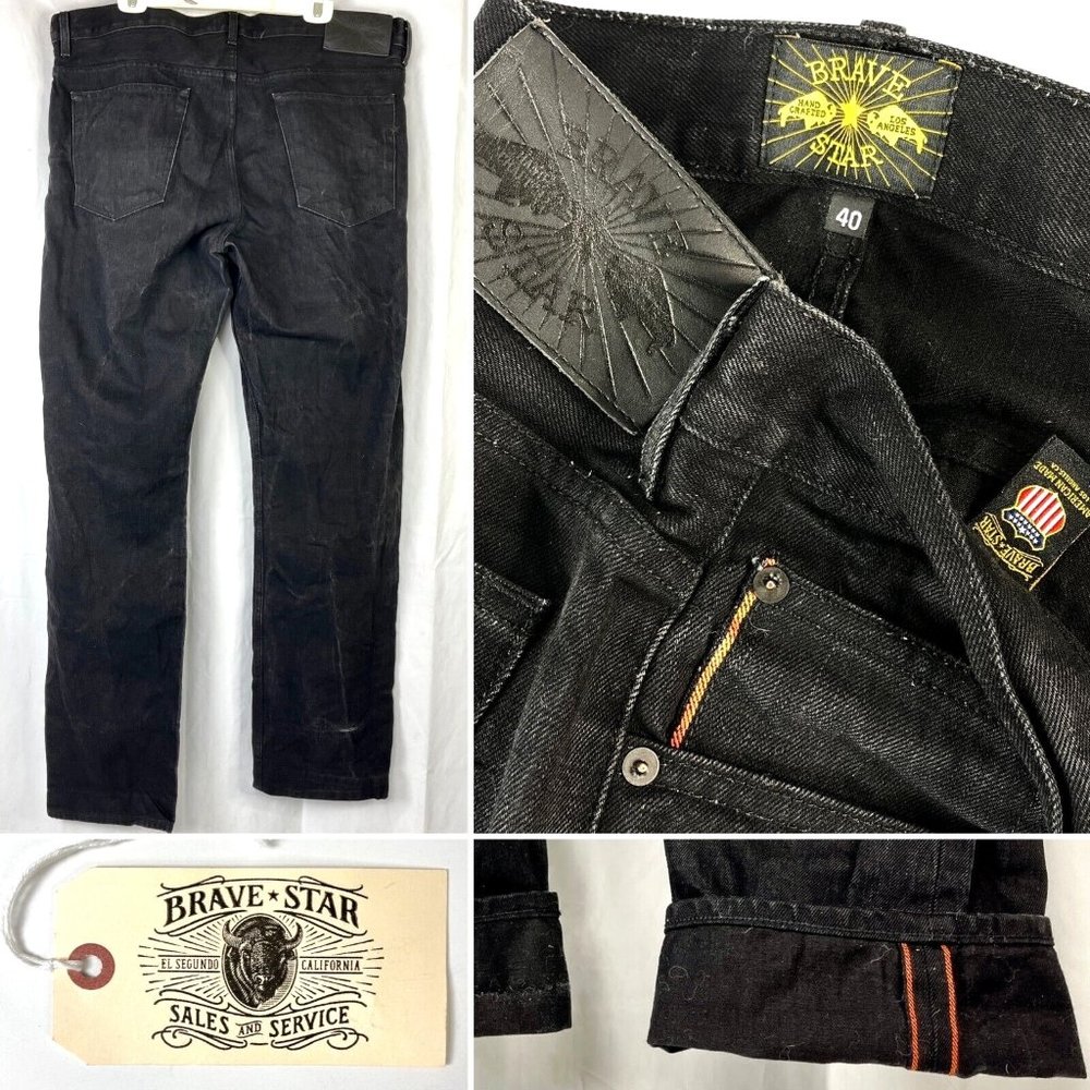 Brave Star Selvage Japan Sable Black Denim Jeans 43 x 35 True Fit Straight USA